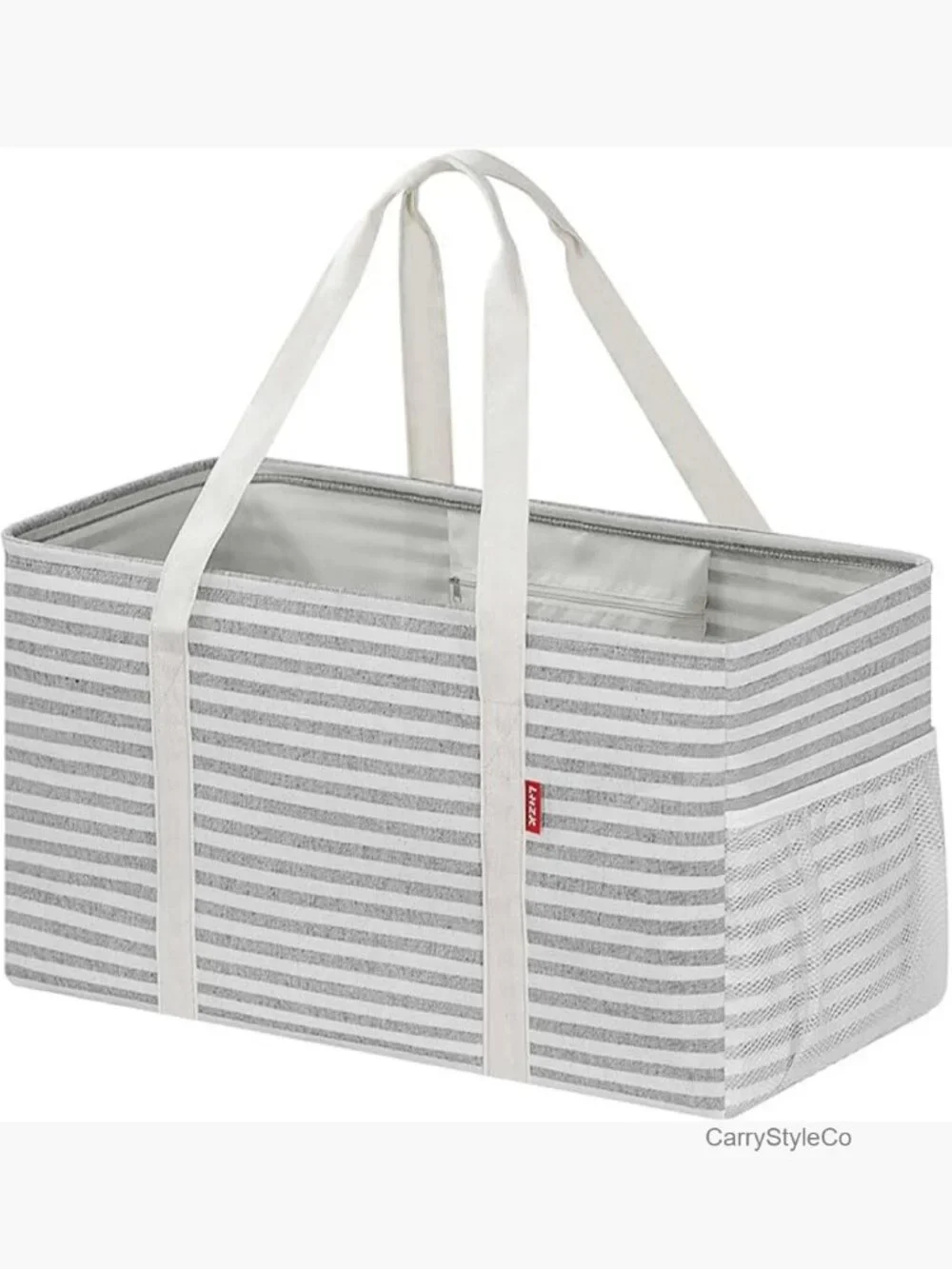 Extra Large Utility Tote Bag with Metal Wire Frame, Foldable Reusable Grocery